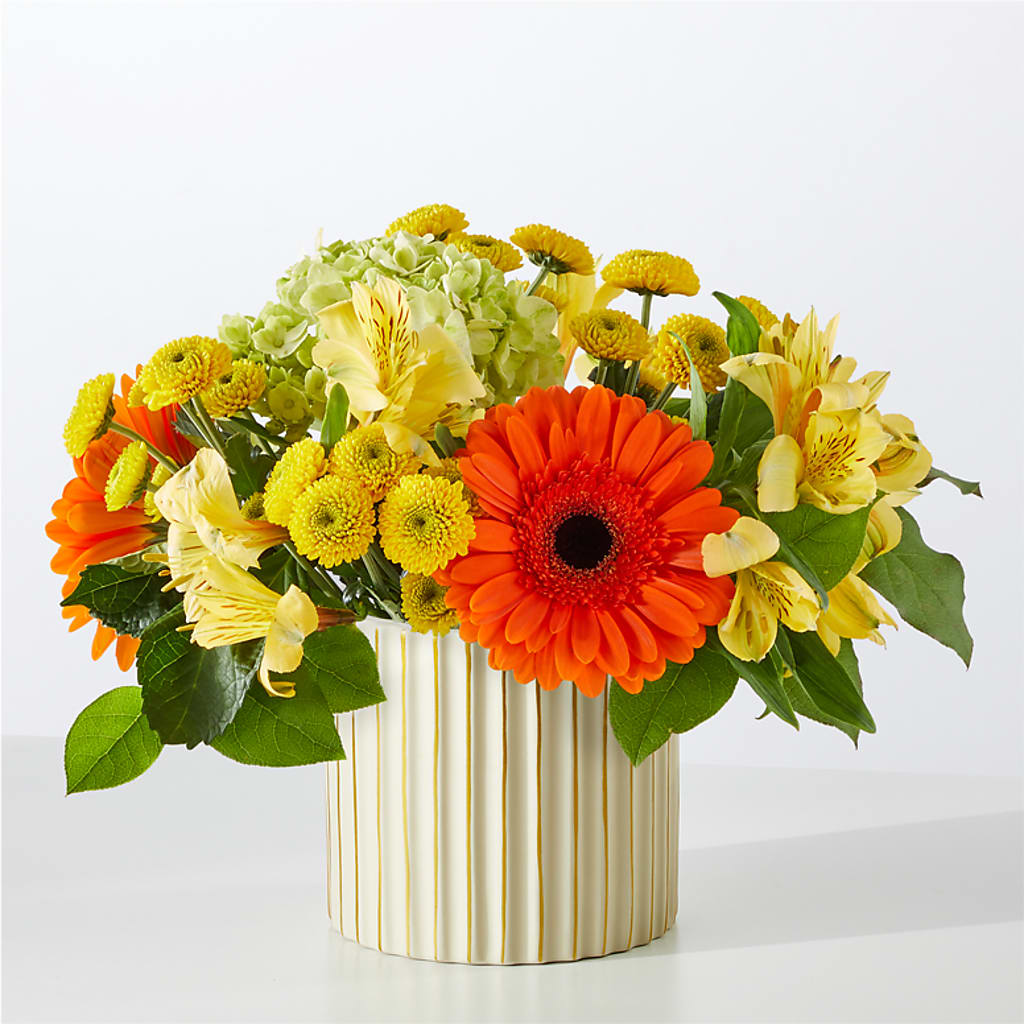 Autumn Sunshine Bouquet with Ivory Vase – Magnolia Floral Design, Santa Ana CA