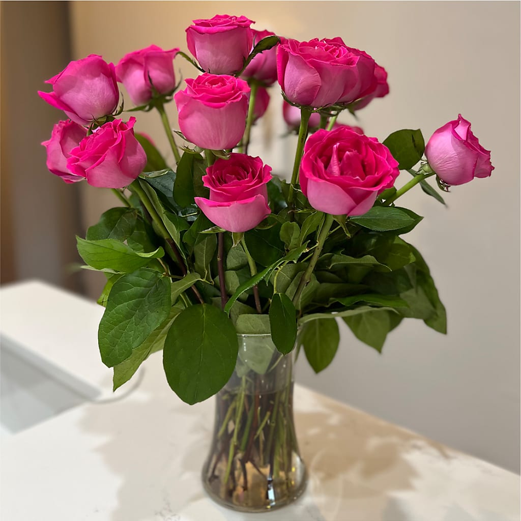 Long Stem Pink Rose Bouquet –  Magnolia Floral Design, Santa Ana CA